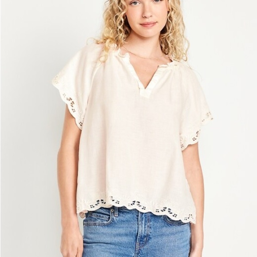 NWT Old Navy Cream Eyelet Embroidered Peasant Cottagecore Boho Festival